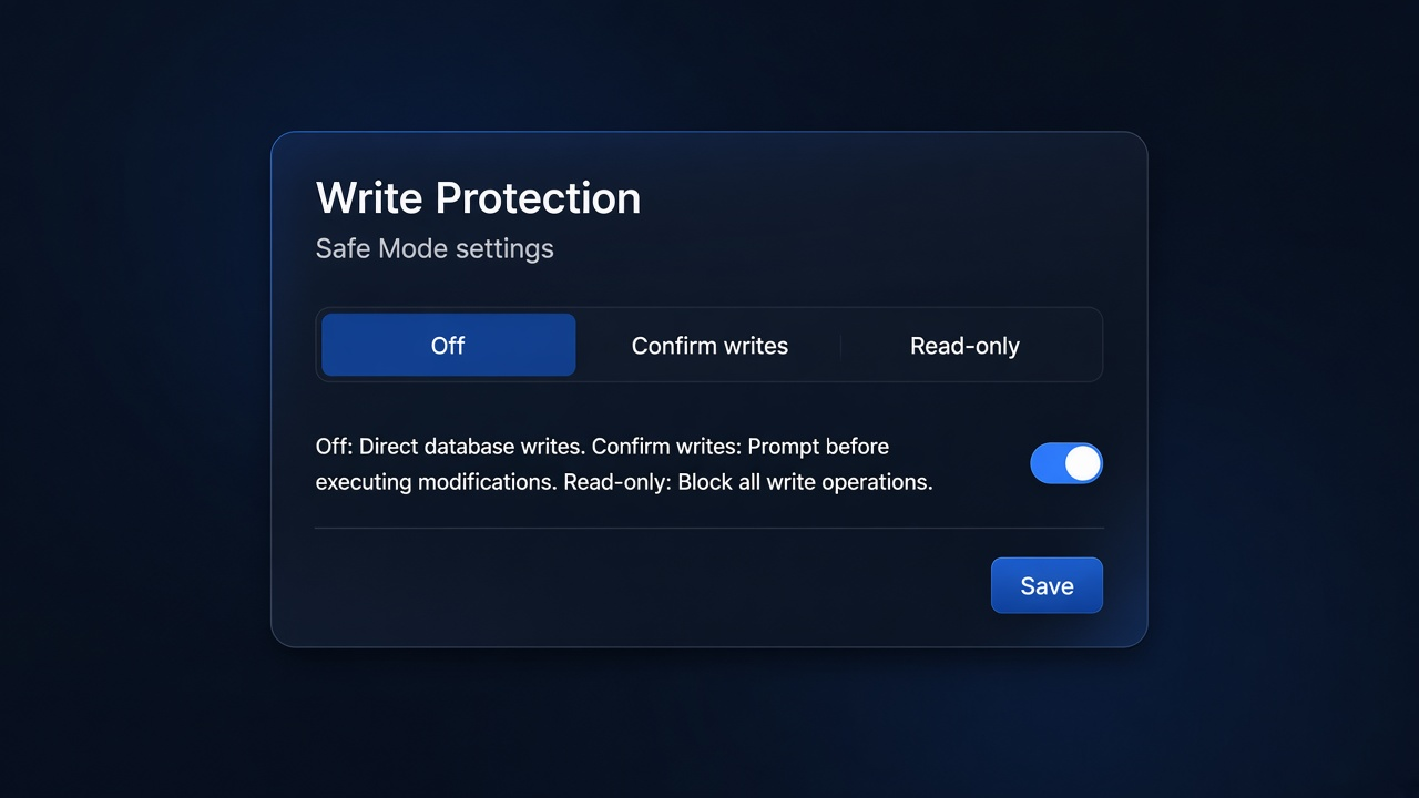 Write protection settings with Off, Confirm writes, and Read-only options